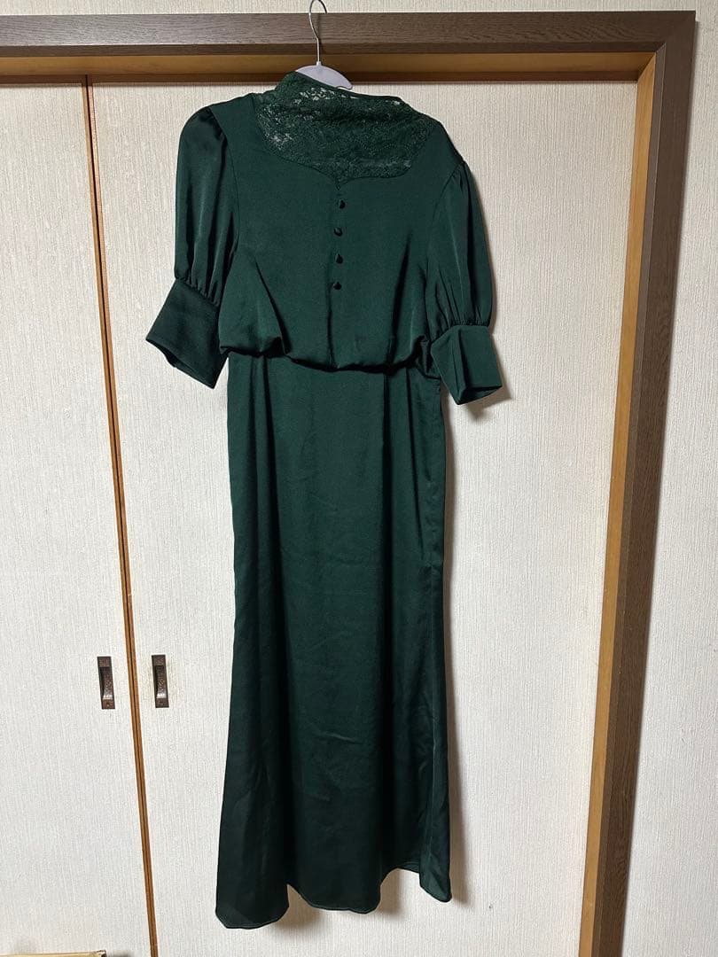Ameri DECOLLETE LACE EMPIRE DRESS グリーン M