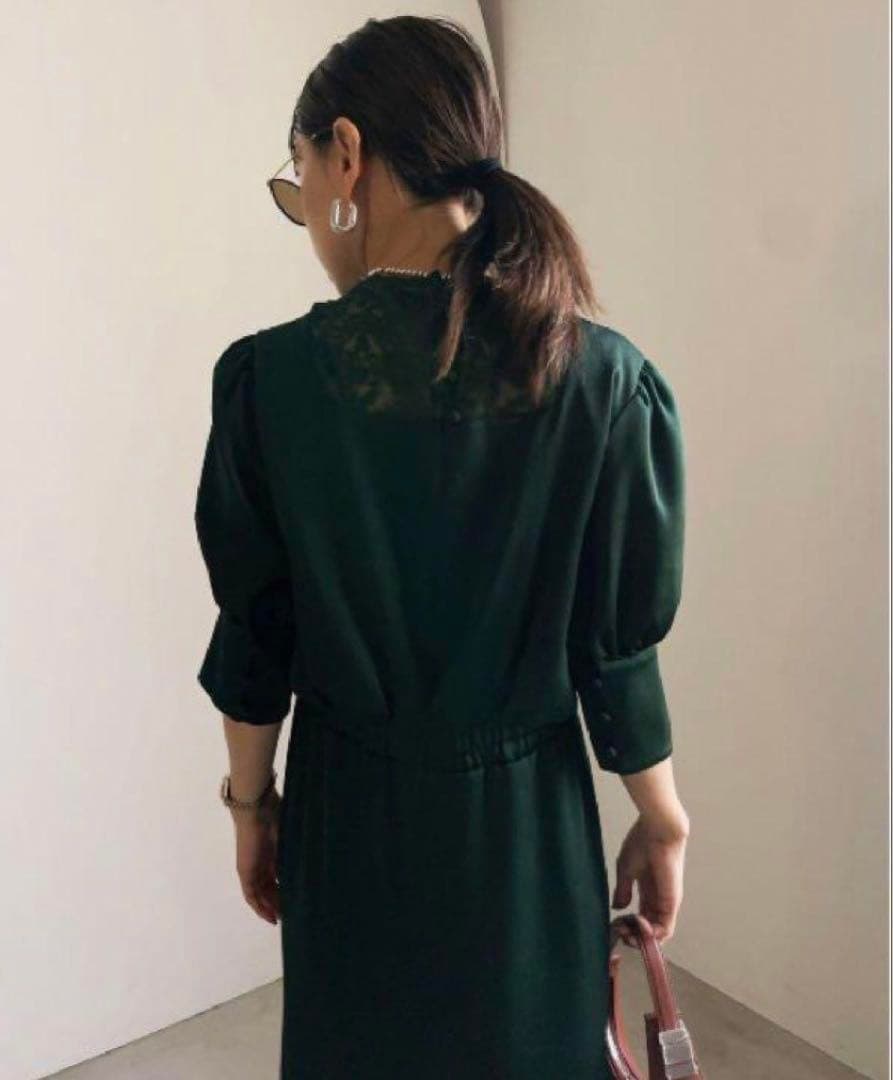 Ameri DECOLLETE LACE EMPIRE DRESS グリーン M