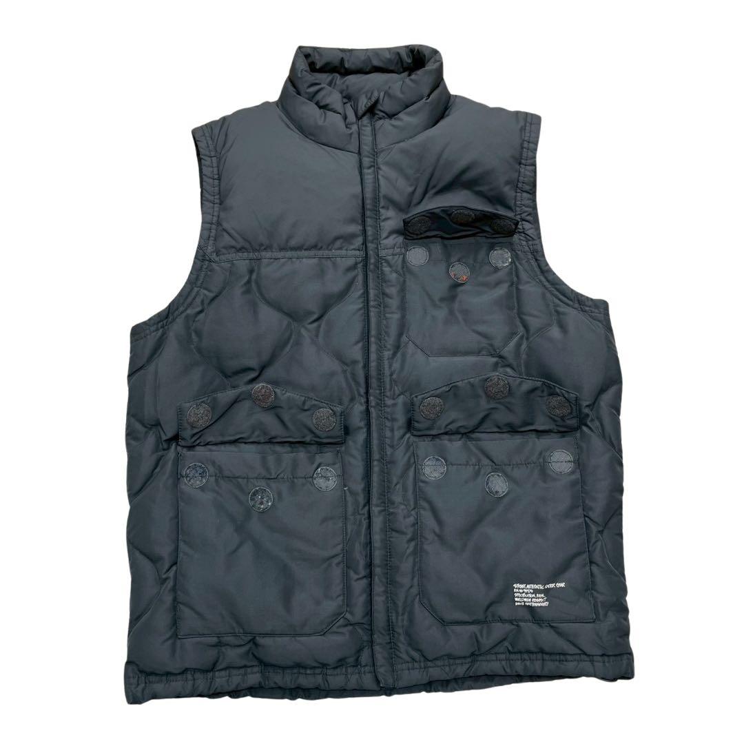 【STUSSY ステューシーダウンベスト中綿キルティンググレーM】