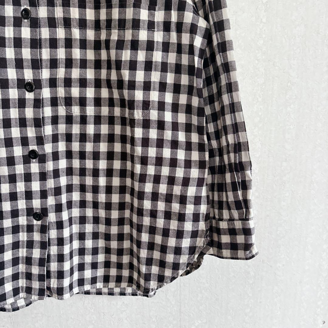 【良品】MHL. ブロックチェックシャツ ブラック×アイボリー コットン Ⅱ