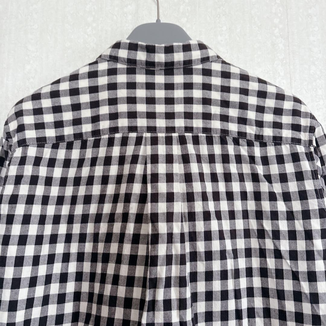 【良品】MHL. ブロックチェックシャツ ブラック×アイボリー コットン Ⅱ