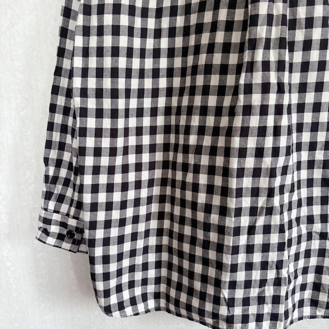 【良品】MHL. ブロックチェックシャツ ブラック×アイボリー コットン Ⅱ