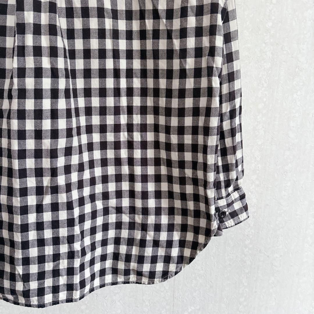【良品】MHL. ブロックチェックシャツ ブラック×アイボリー コットン Ⅱ