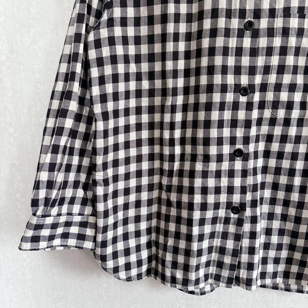 【良品】MHL. ブロックチェックシャツ ブラック×アイボリー コットン Ⅱ