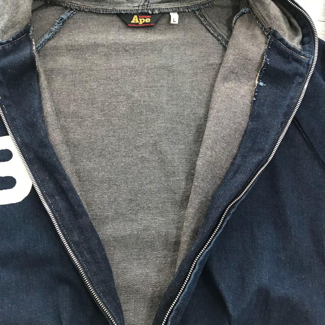 初期 A BATHING APE インディゴ デニムジャケットパーカー 希少 L