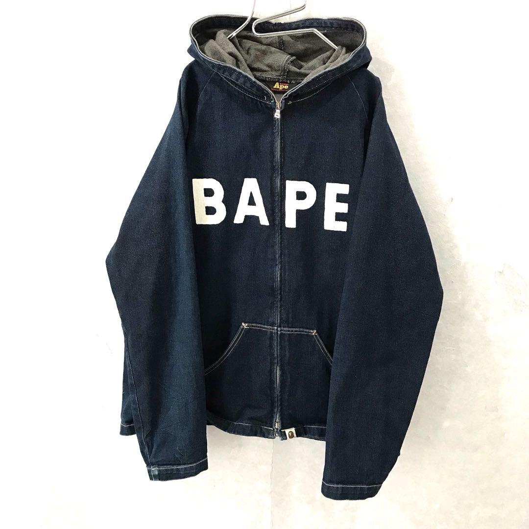 初期 A BATHING APE インディゴ デニムジャケットパーカー 希少 L