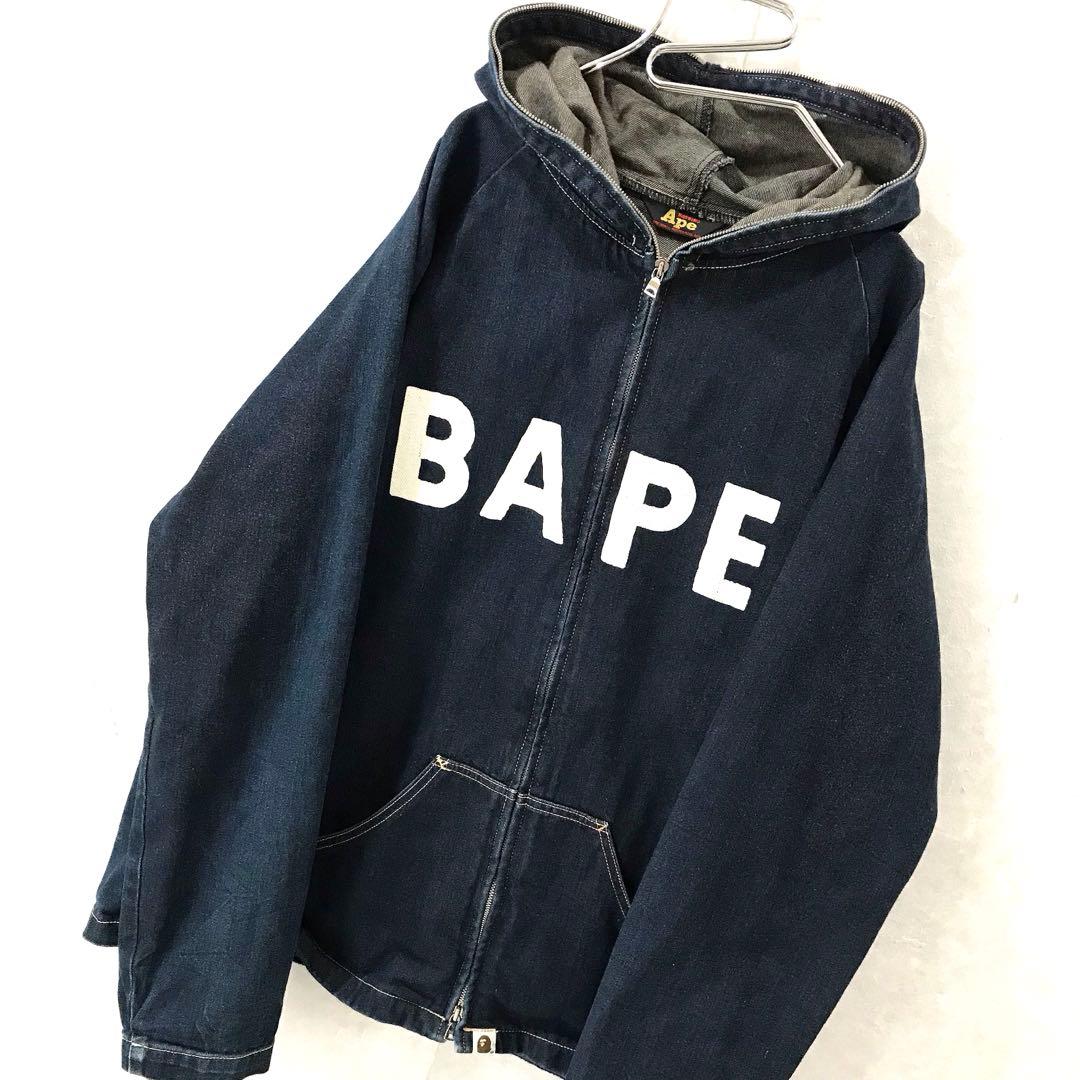 初期 A BATHING APE インディゴ デニムジャケットパーカー 希少 L