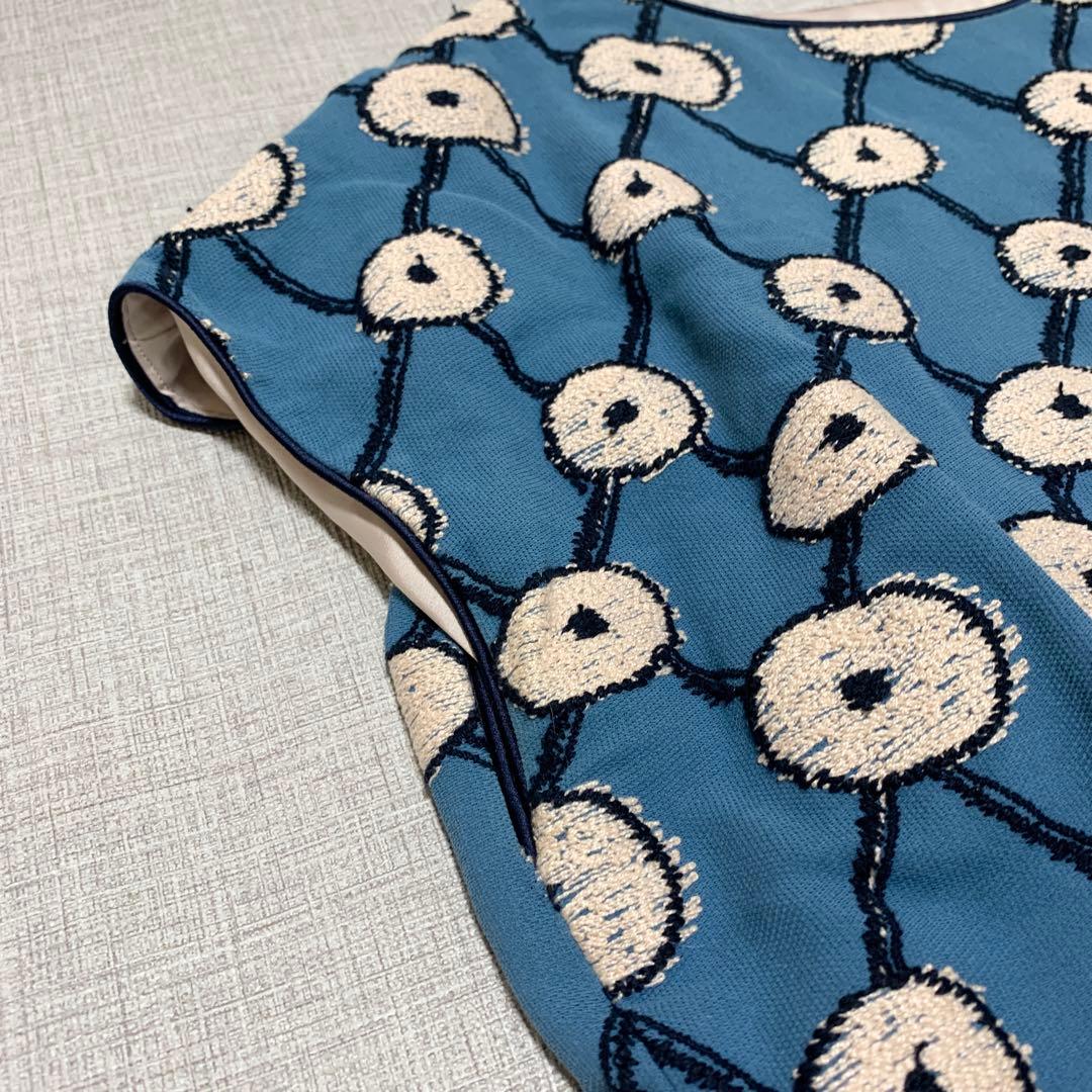 ミナペルホネン フレンチスリーブワンピース コパン 総柄刺繍 40