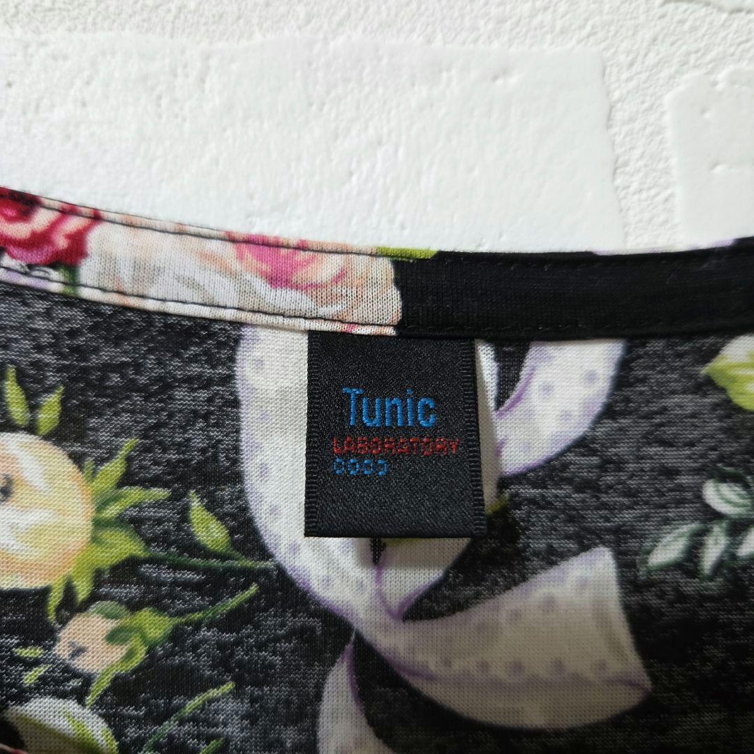 【TUNIC　鴨居羊子　チュニック】 花柄♪　ノースリーブ　ワンピース　ブラック