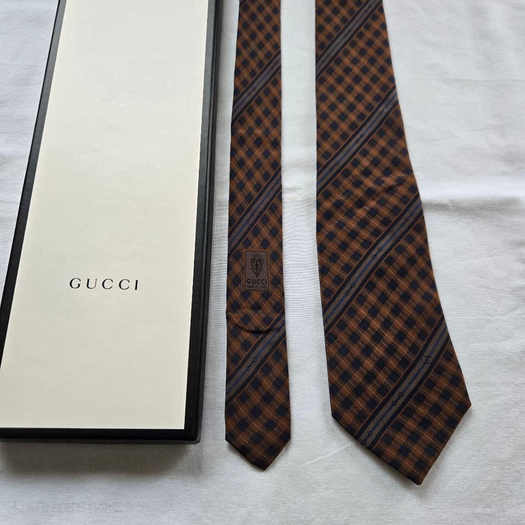 美品　GUCCI シルク ネクタイ ブラウン　チェック　イタリア製