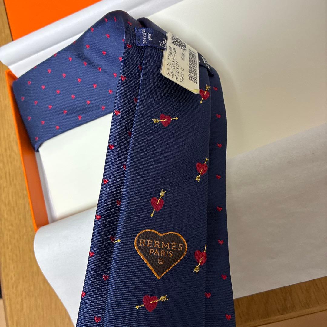 HERMES ネクタイ ネイビー ハートと矢