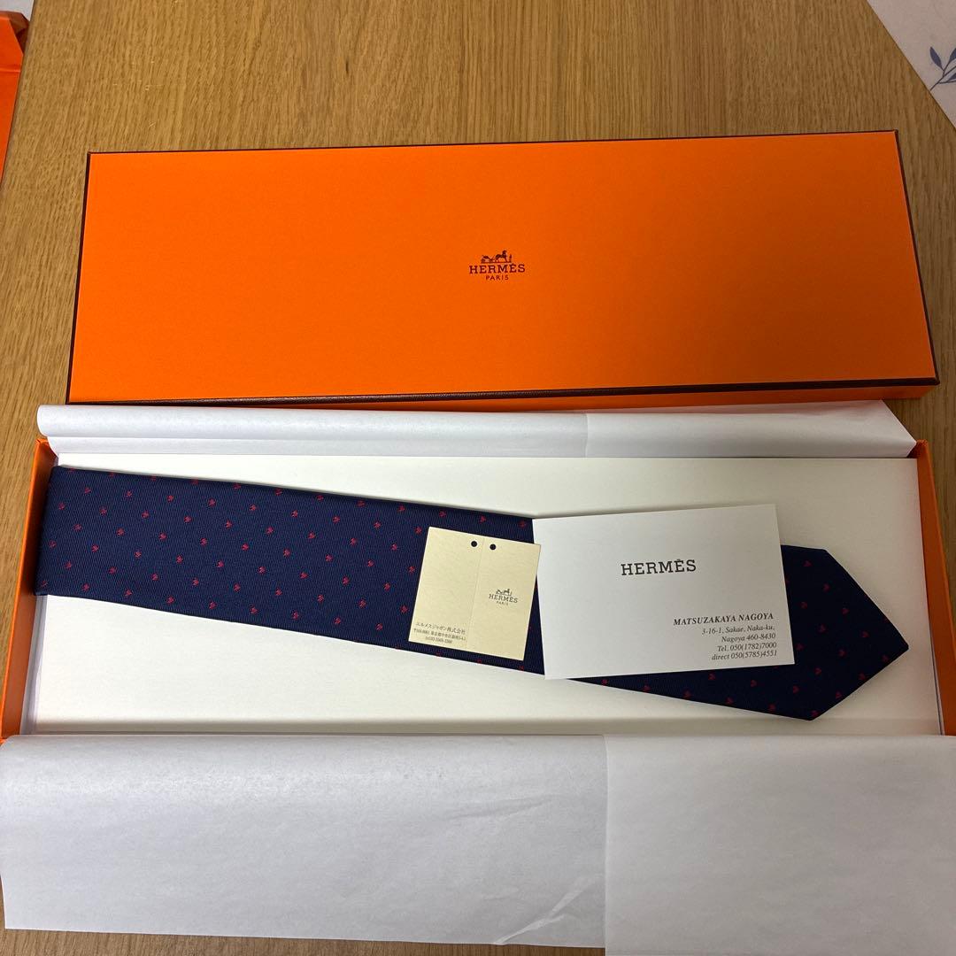 HERMES ネクタイ ネイビー ハートと矢