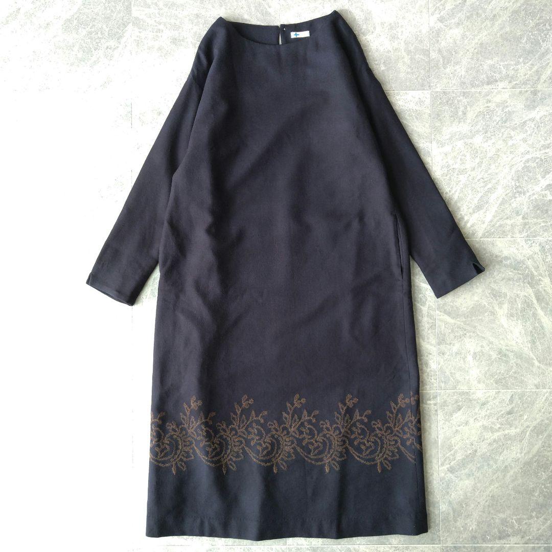 001 ヴーム vm パラスパレス ウール 刺繍 ワンピース ネイビー