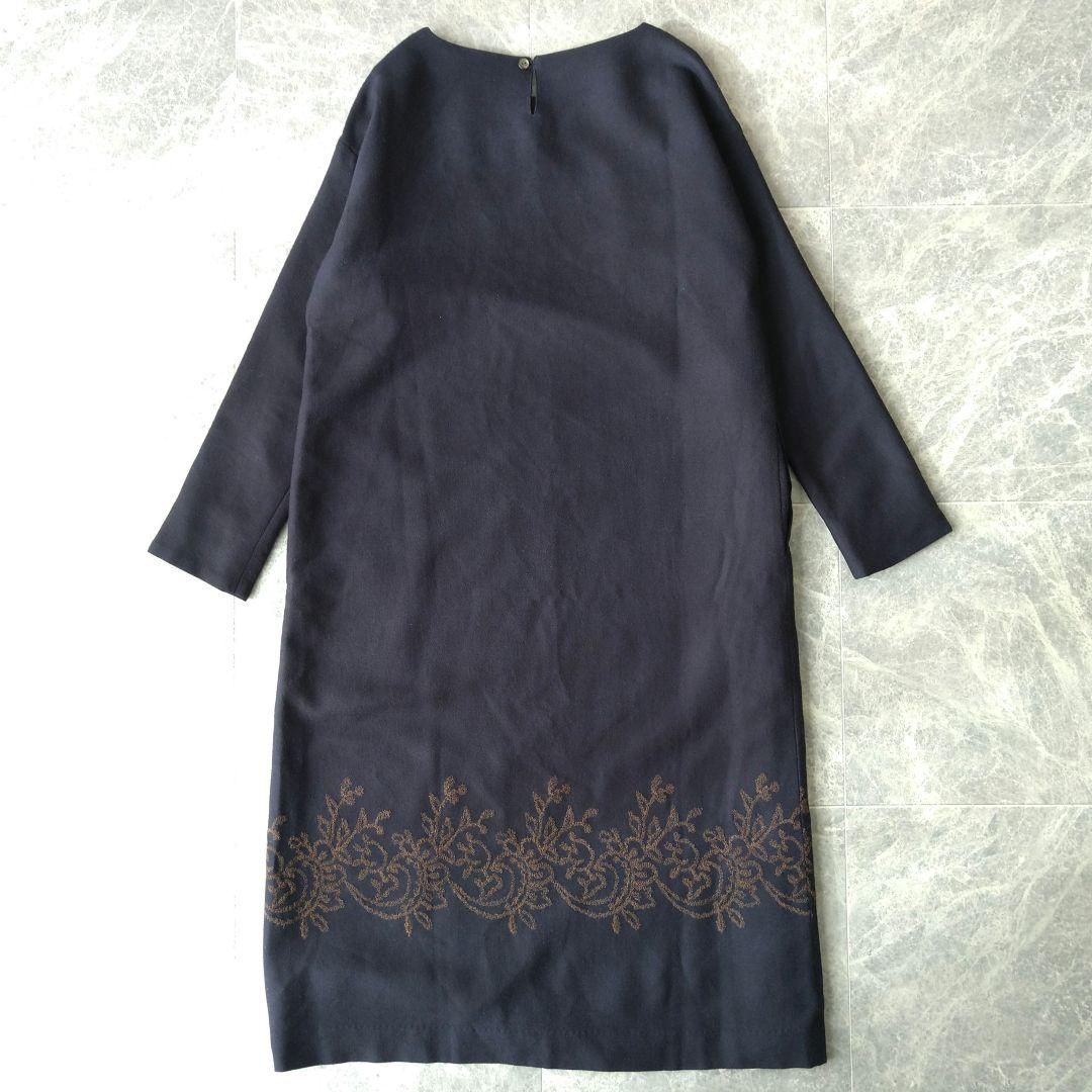 001 ヴーム vm パラスパレス ウール 刺繍 ワンピース ネイビー