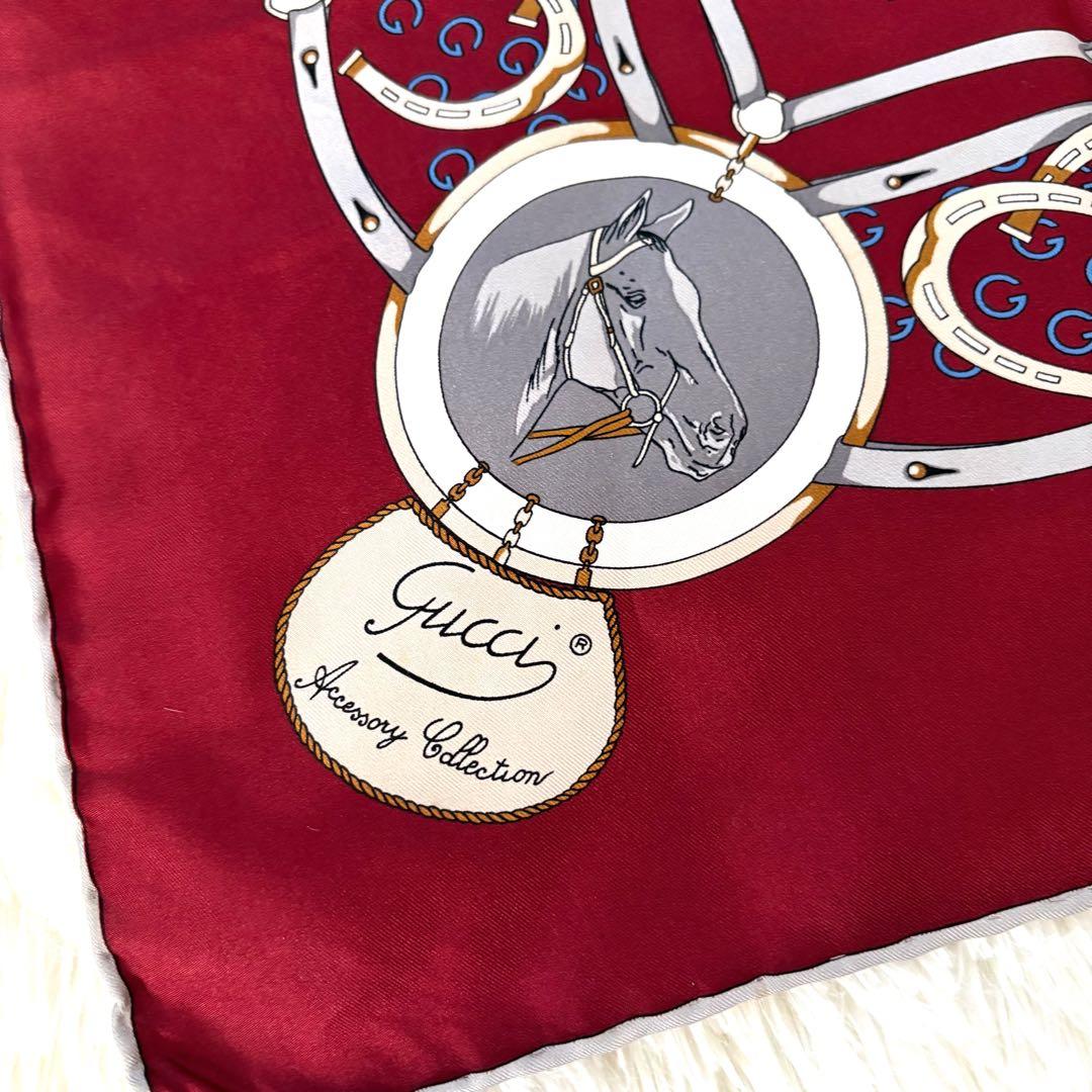 GUCCI ヴィンテージ スカーフ 馬モチーフ シルク100% イタリア製　赤系