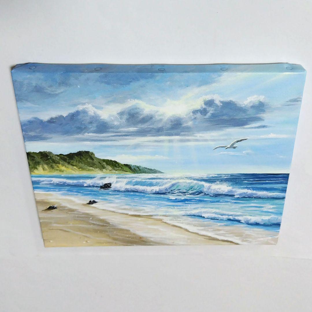 【青い海】アクリル画 F3 風景画 絵画 海の絵