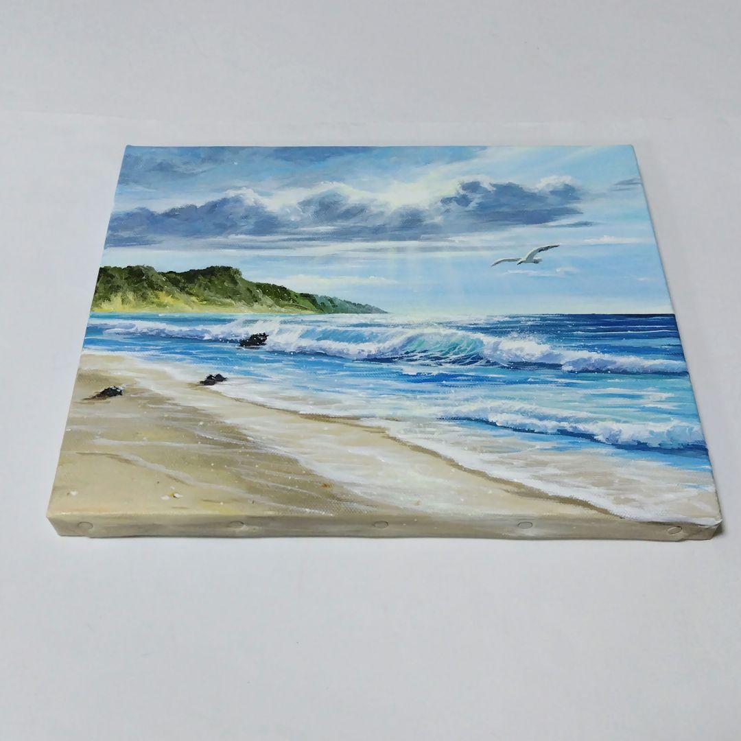 【青い海】アクリル画 F3 風景画 絵画 海の絵