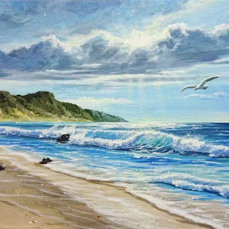 【青い海】アクリル画 F3 風景画 絵画 海の絵