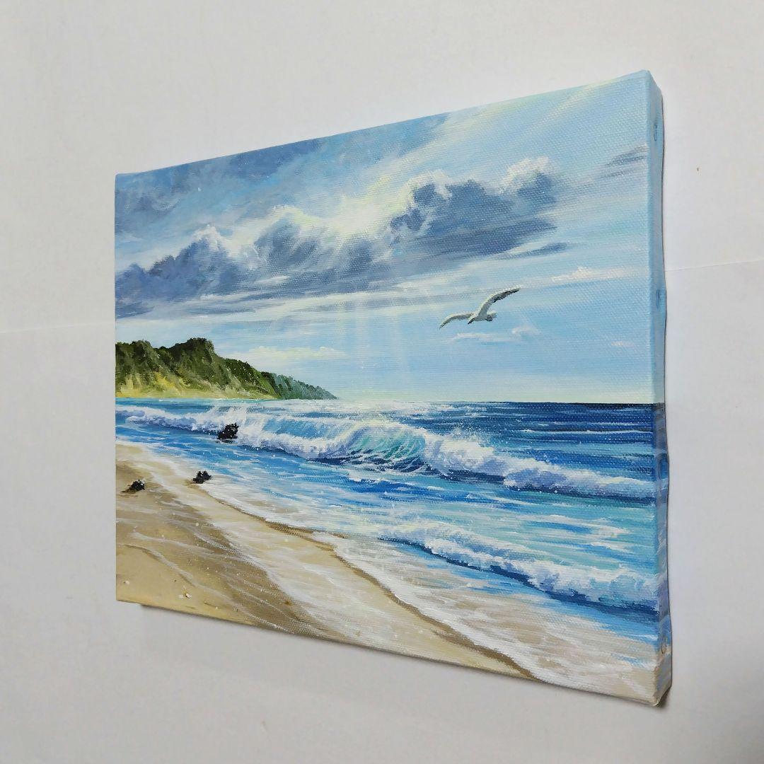 【青い海】アクリル画 F3 風景画 絵画 海の絵