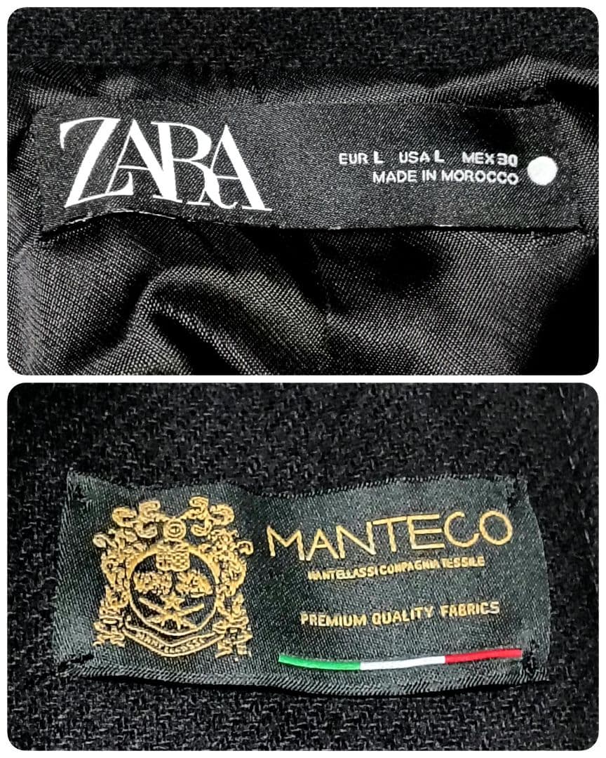 ZARA　ザラ　ケープコート　マンテコ　ポンチョ　金ボタン　ウール　L　黒