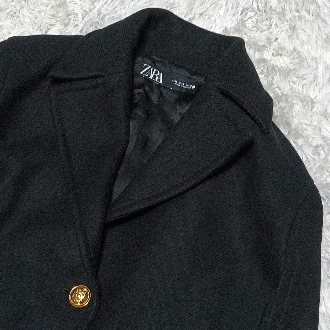 ZARA　ザラ　ケープコート　マンテコ　ポンチョ　金ボタン　ウール　L　黒