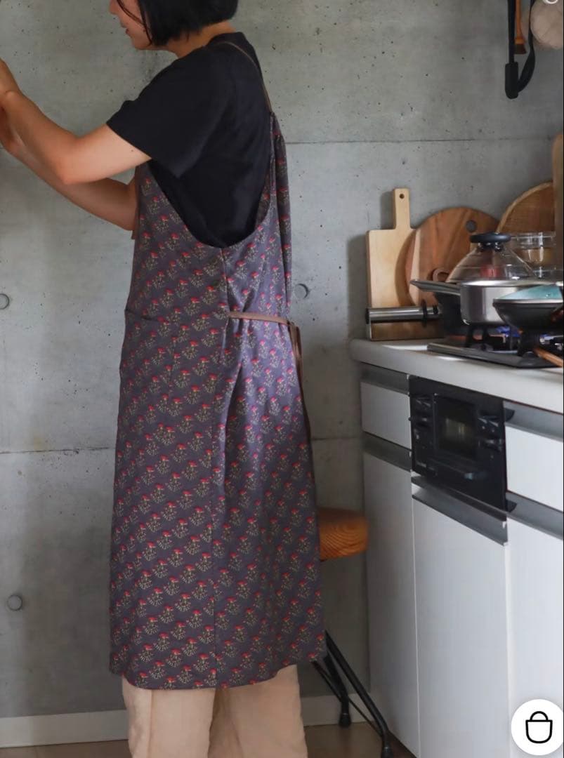 ✨美品❤️✨北欧暮らしの道具店　エプロンドレス　花柄　グレー　麻　レーヨン