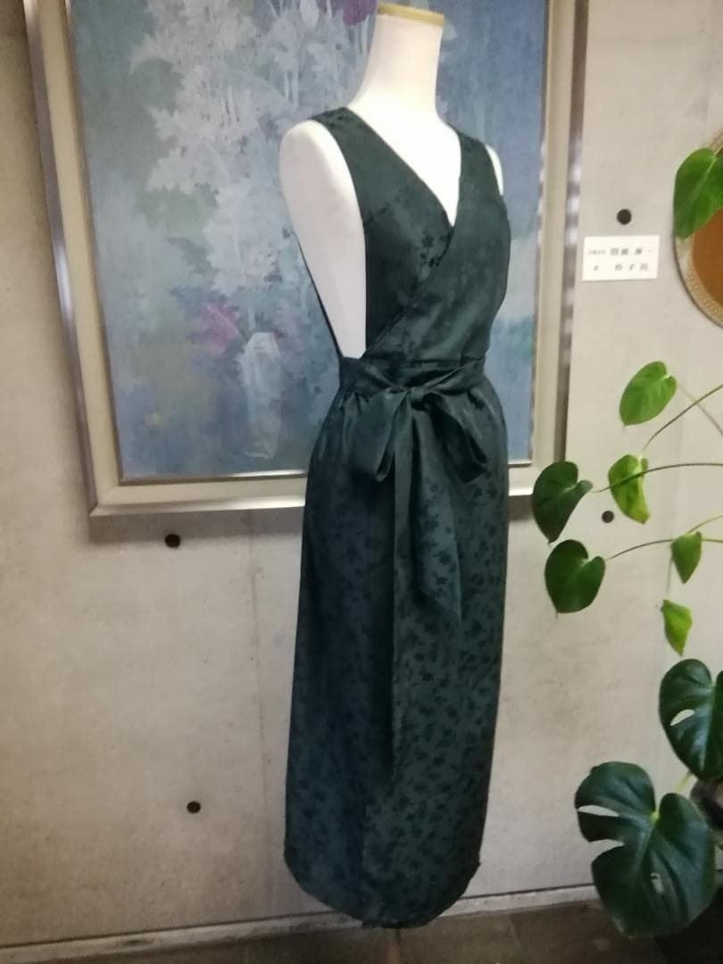 【日本製】S~3L ジャガード織 深緑 茶道お稽古用エプロン127100-70