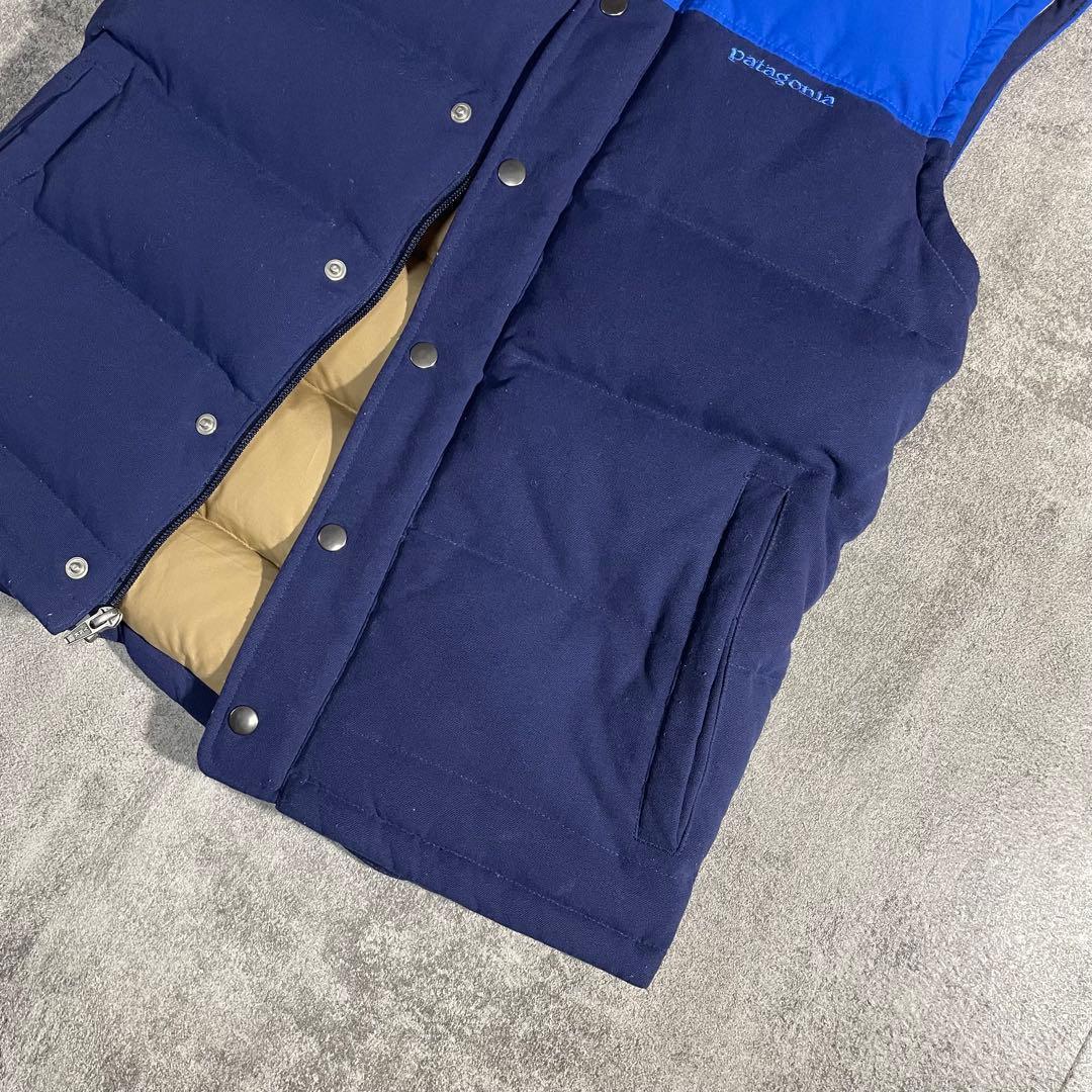 Patagoniaパタゴニア中綿ダウンベスト切替ハイネックフルジップ青×紺XS
