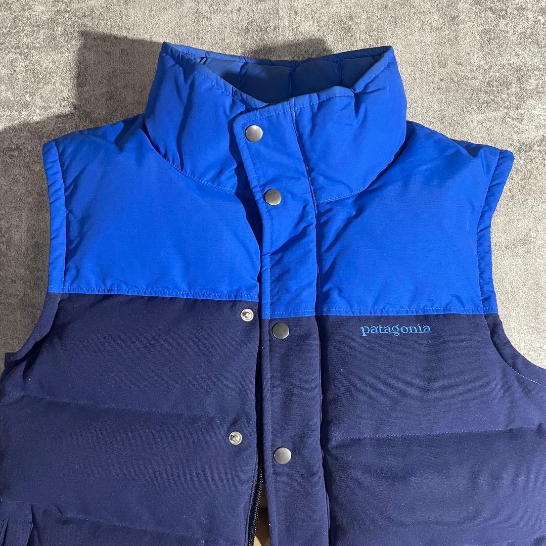 Patagoniaパタゴニア中綿ダウンベスト切替ハイネックフルジップ青×紺XS