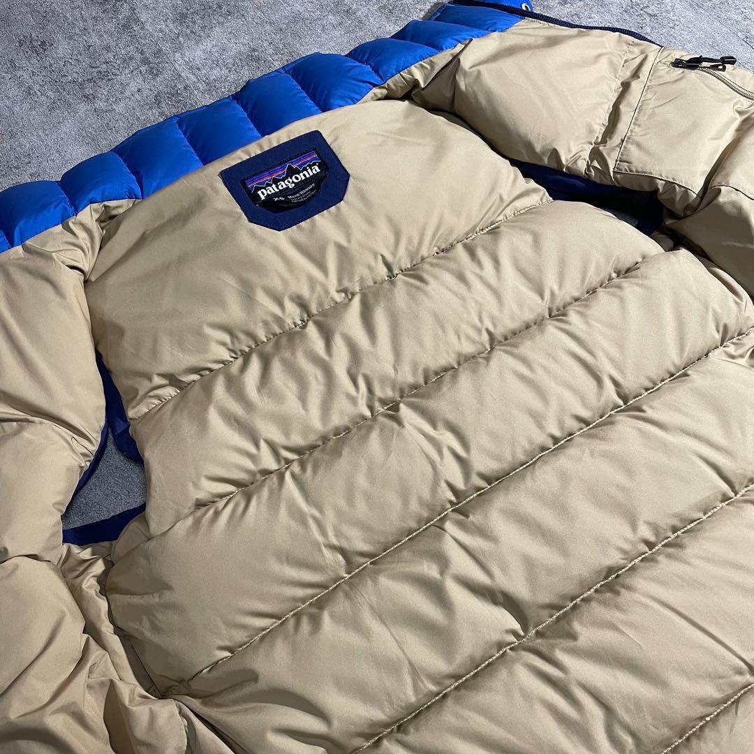 Patagoniaパタゴニア中綿ダウンベスト切替ハイネックフルジップ青×紺XS