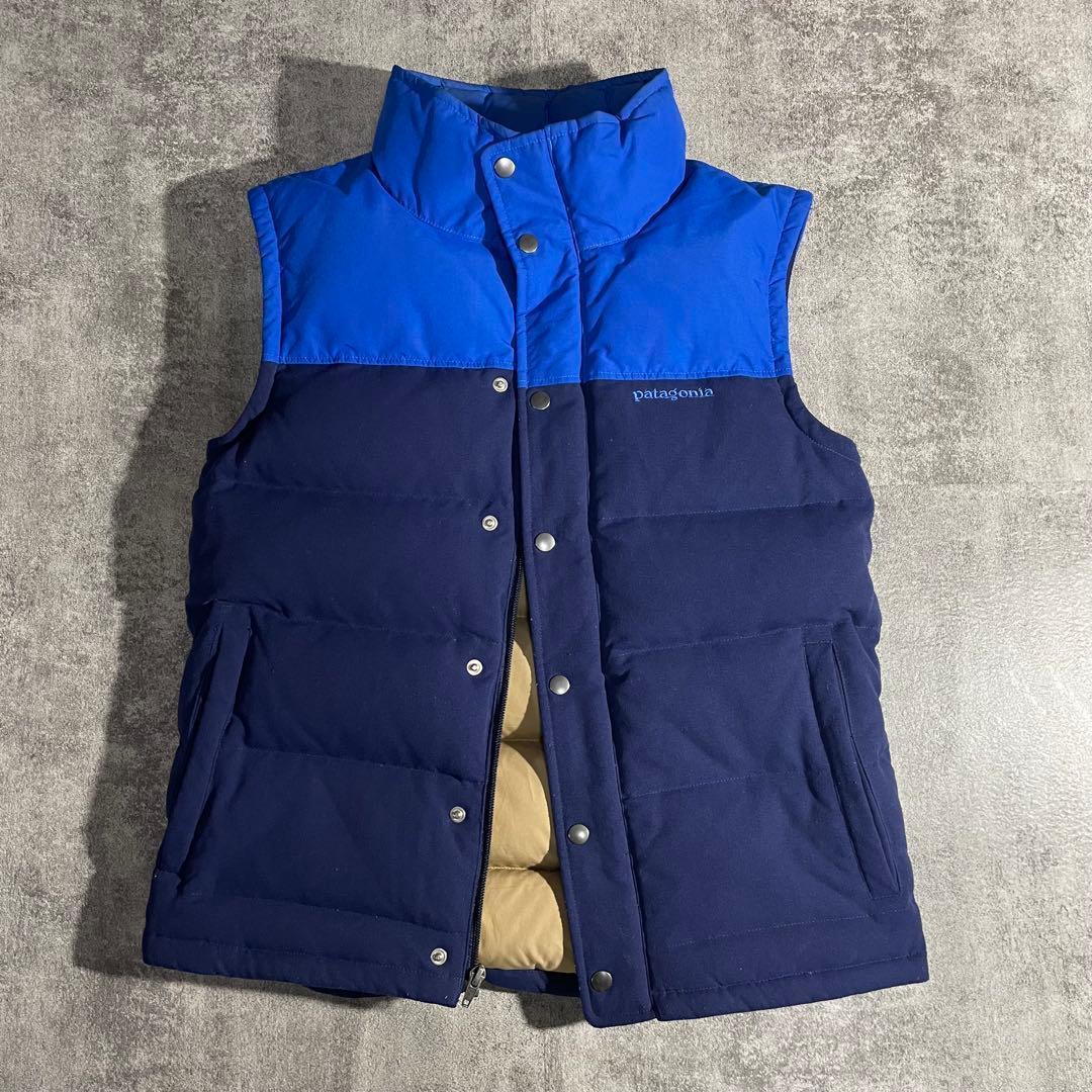 Patagoniaパタゴニア中綿ダウンベスト切替ハイネックフルジップ青×紺XS