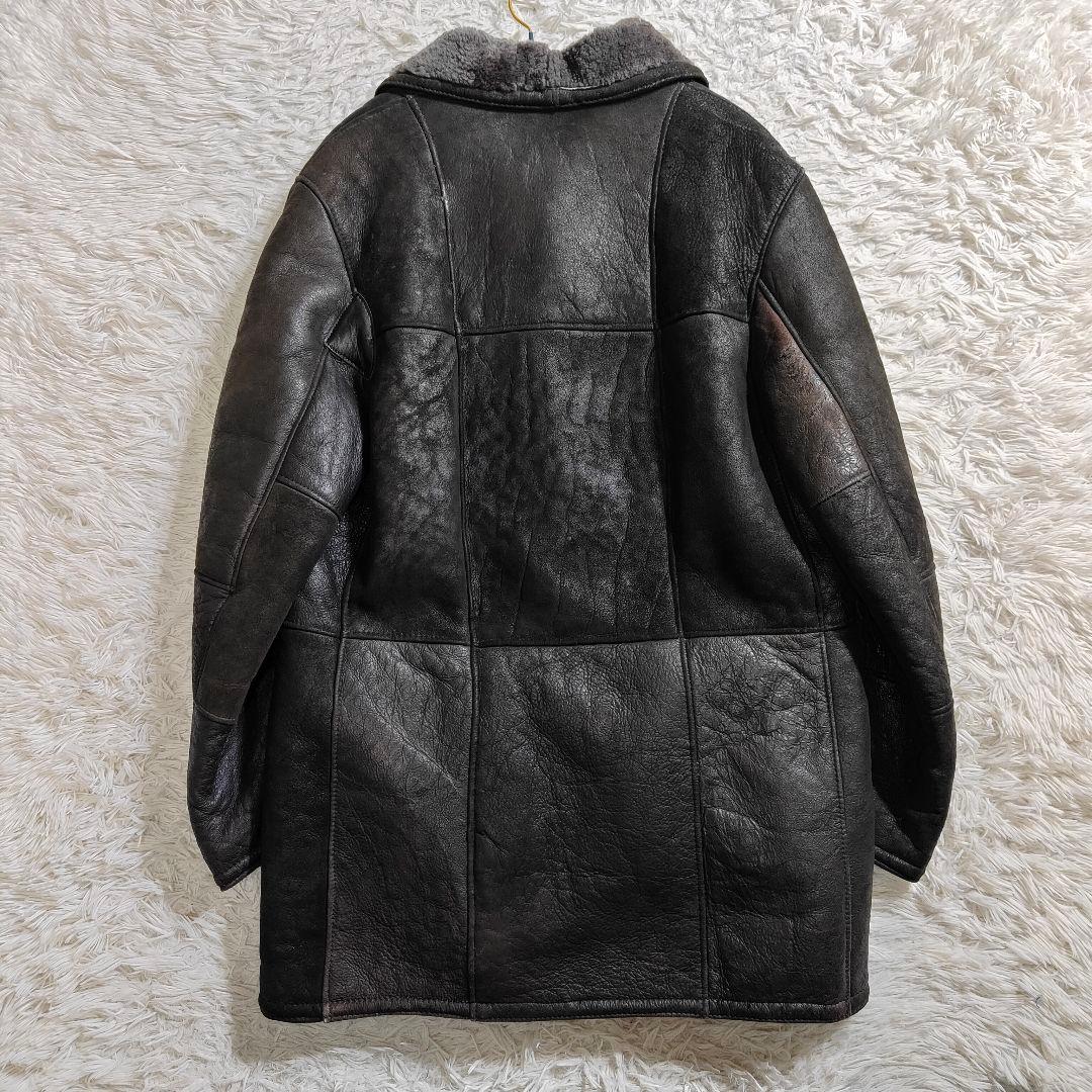 リアルムートンコート ブラック 羊革 ボア XL　黒　ブラック