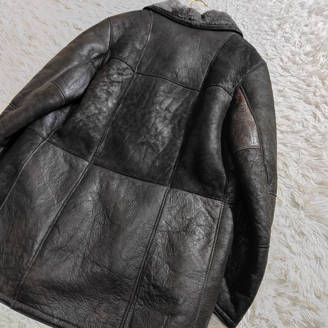 リアルムートンコート ブラック 羊革 ボア XL　黒　ブラック