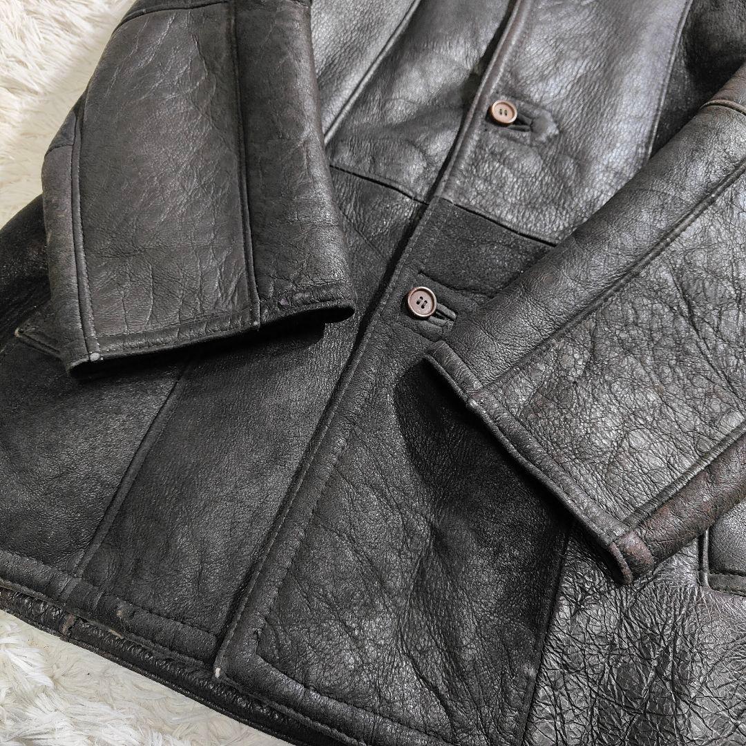 リアルムートンコート ブラック 羊革 ボア XL　黒　ブラック