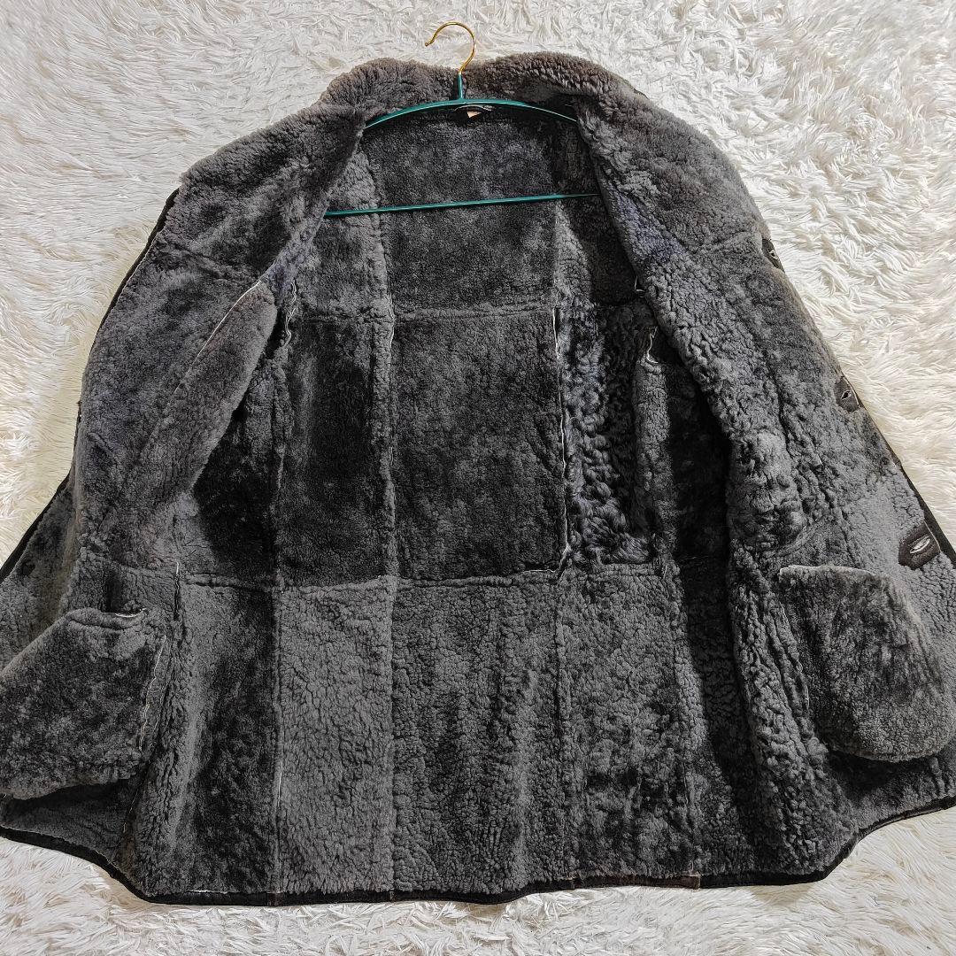 リアルムートンコート ブラック 羊革 ボア XL　黒　ブラック