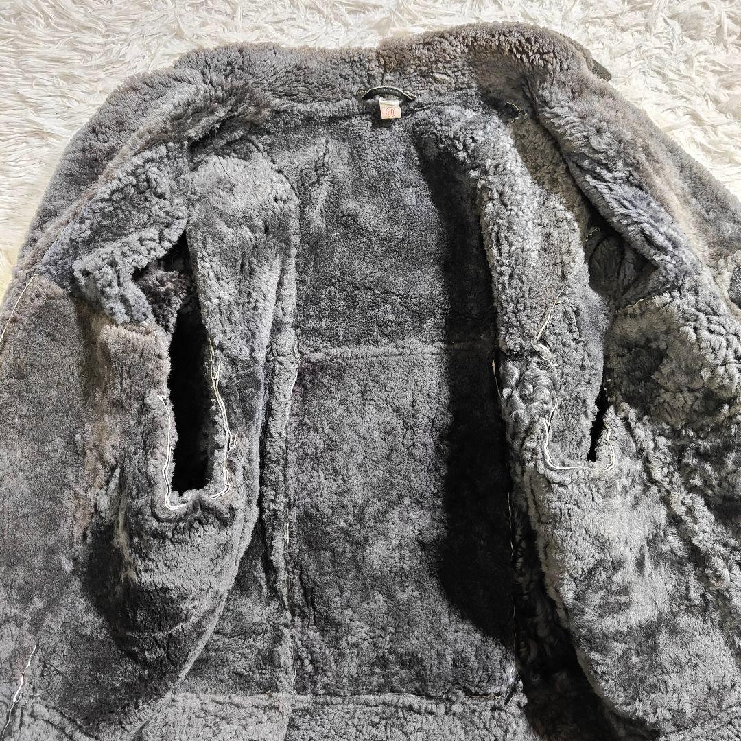リアルムートンコート ブラック 羊革 ボア XL　黒　ブラック