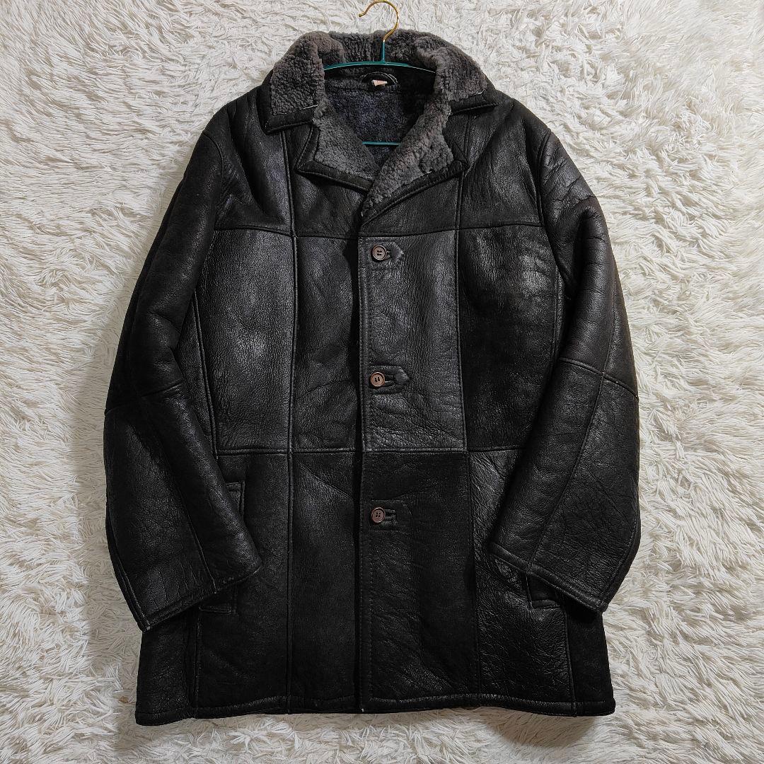 リアルムートンコート ブラック 羊革 ボア XL　黒　ブラック