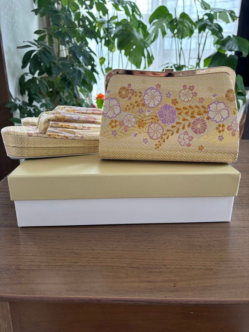 【新品未使用】最高級 佐賀錦 草履バッグセット 金色 花柄 成人式 卒業式