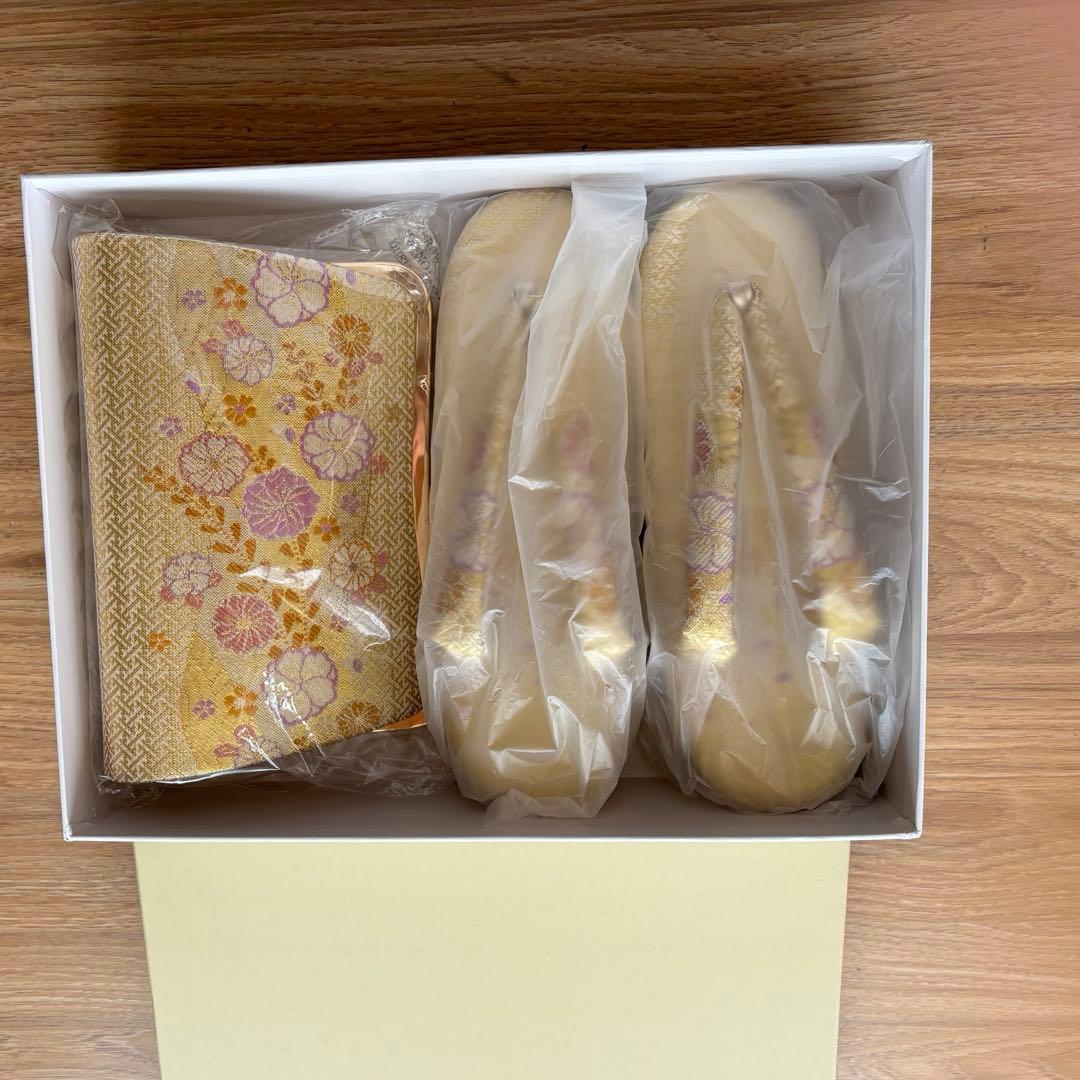 【新品未使用】最高級 佐賀錦 草履バッグセット 金色 花柄 成人式 卒業式