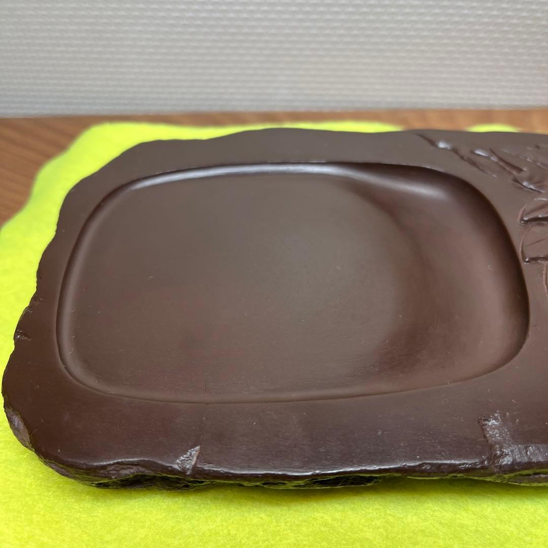 ⭕️赤間硯　牡丹花彫刻入り硯　女性好み　丘の全体に仕上げ塗料を塗布　赤間硯製硯師