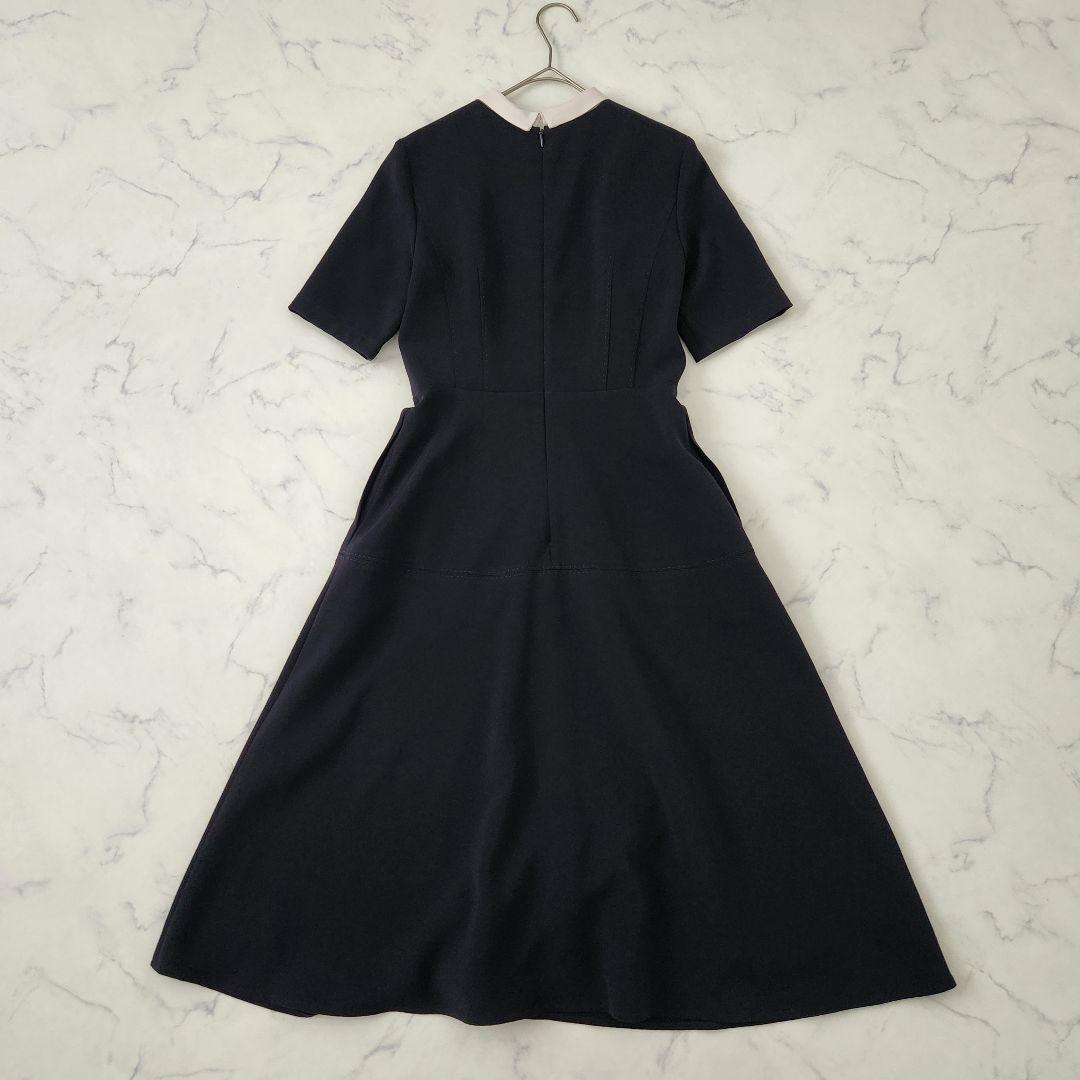 KiKi　美品✨セルフォード　襟付きワンピース　ネイビー　34