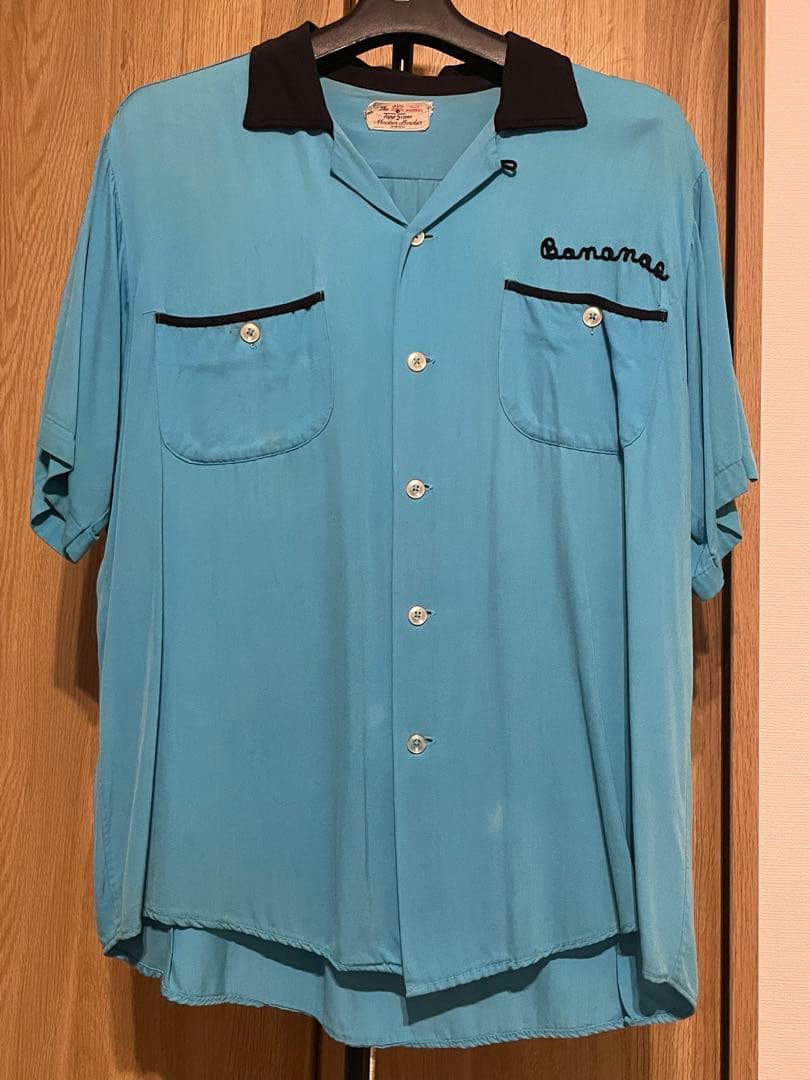 ボーリングシャツ 水色 ヴィンテージ オープンカラー 50s 60s