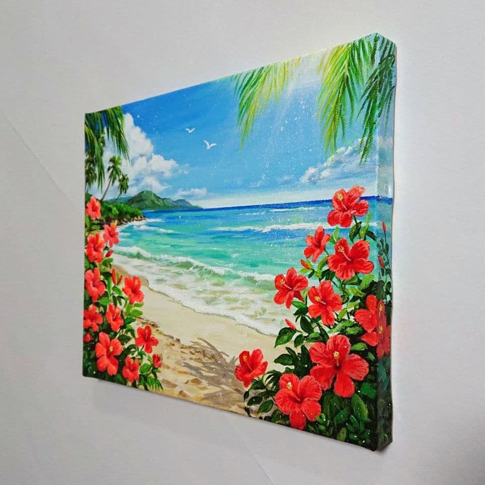 【常夏の花】アクリル画 F3 風景画 絵画