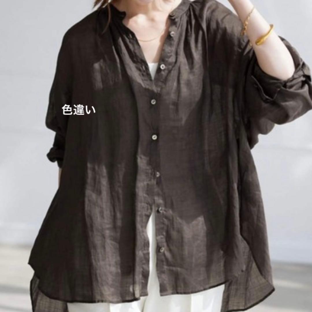 【新品タグ付】SLOBE IENAラミーギャザーシャツ シースルー 長袖 ブルー