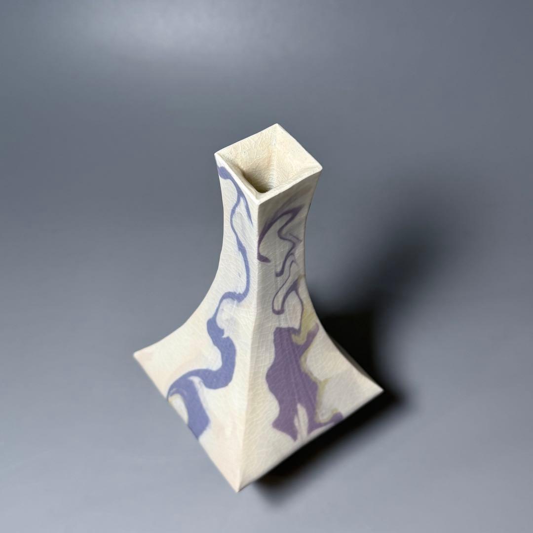 瀬津純司　「彩墨流花器」　共箱　新進気鋭　京都　陶芸作家　setsu junji