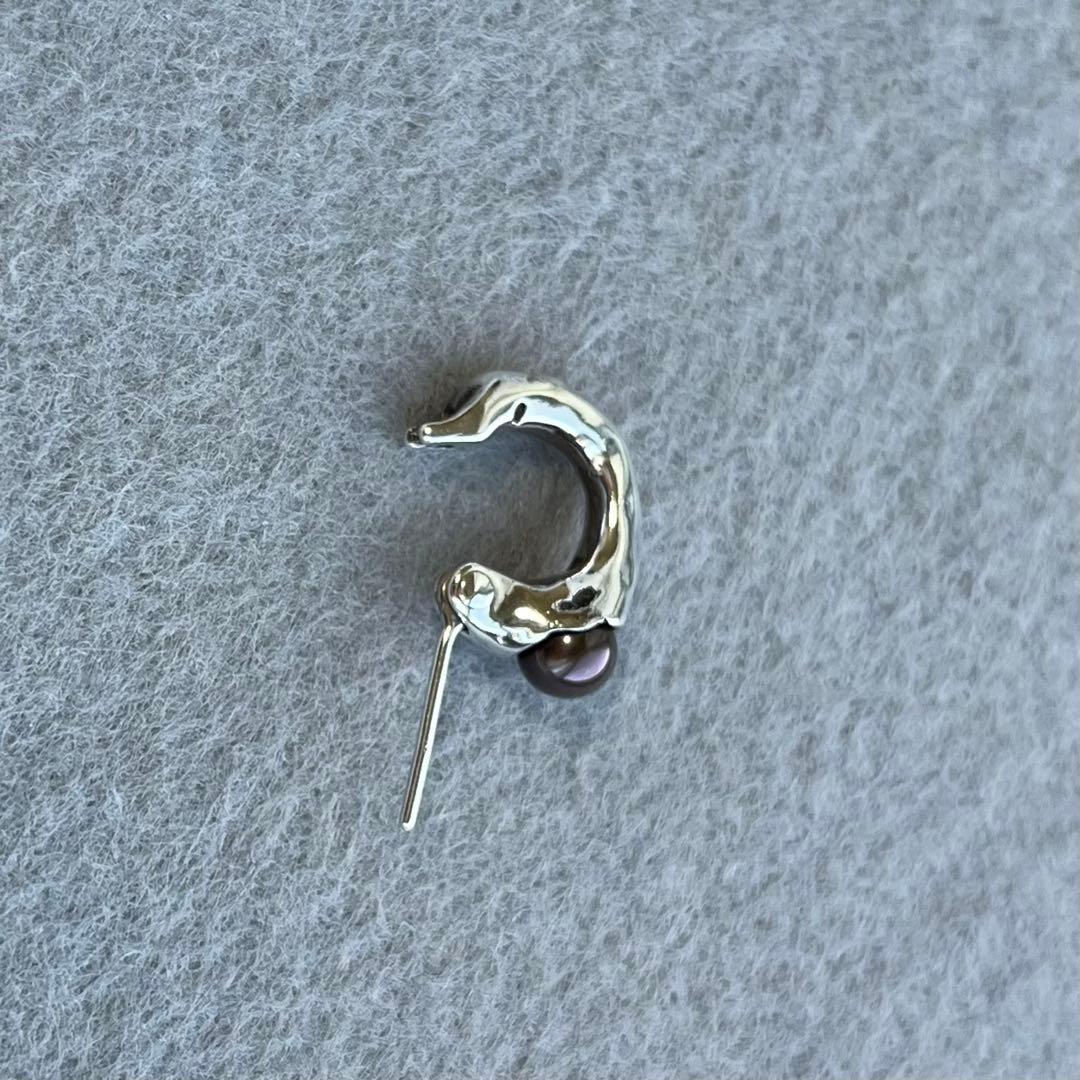 e.m. ブラックパール シルバー フープ ピアス