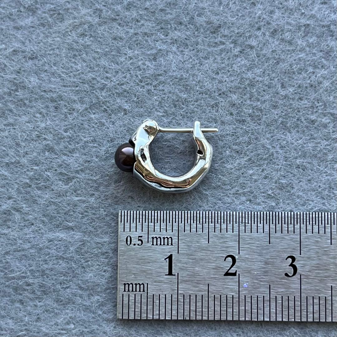 e.m. ブラックパール シルバー フープ ピアス