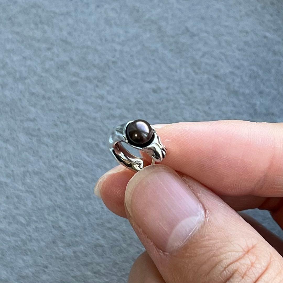 e.m. ブラックパール シルバー フープ ピアス
