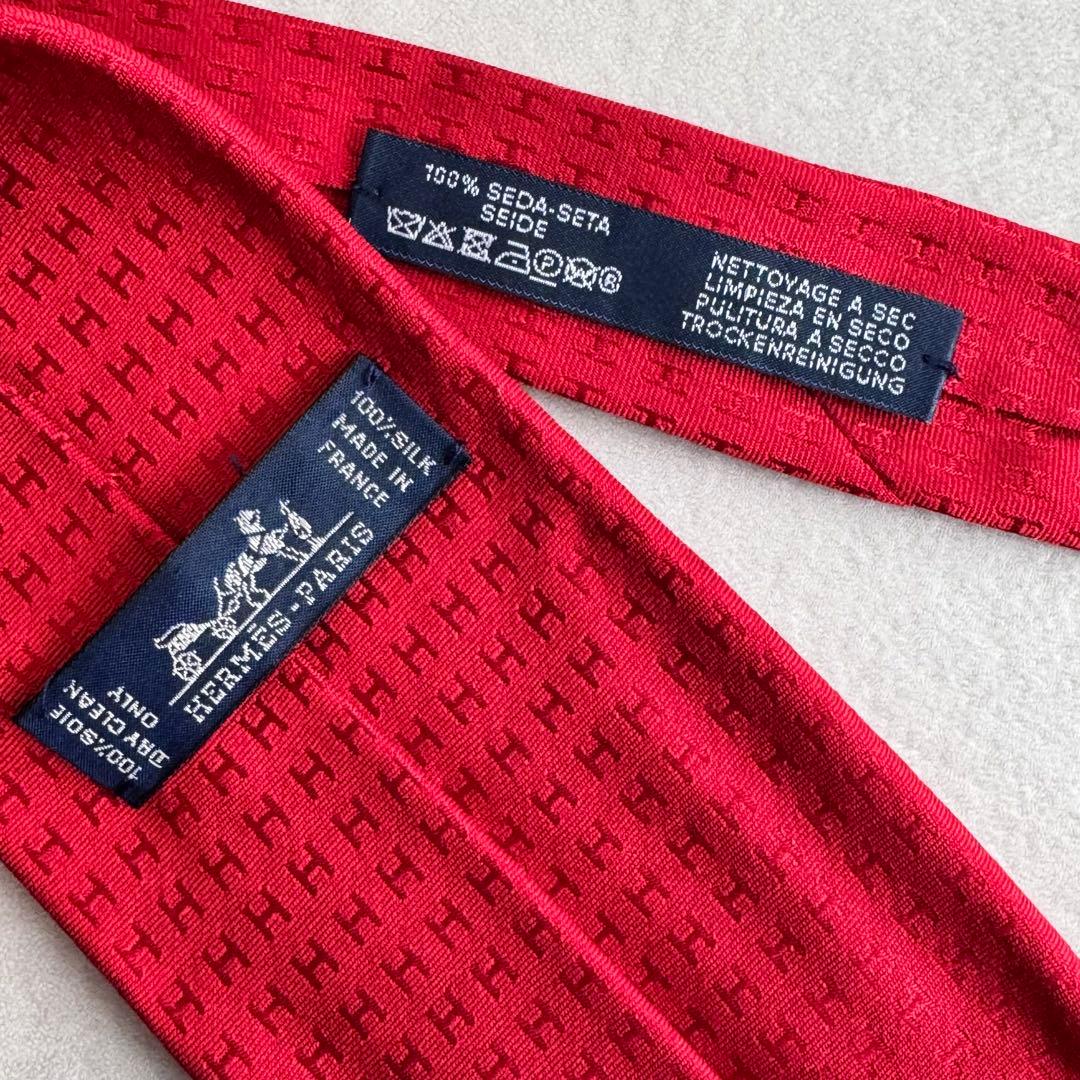 【美品】 エルメス シルク100% 赤ネクタイ