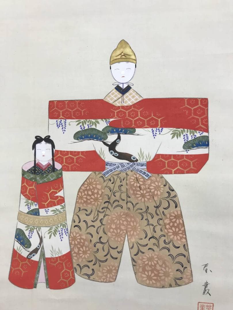 真作/柴田春叢/雛之図/節句/ヒナ図/ひな図/掛軸/名家伝来AH-557